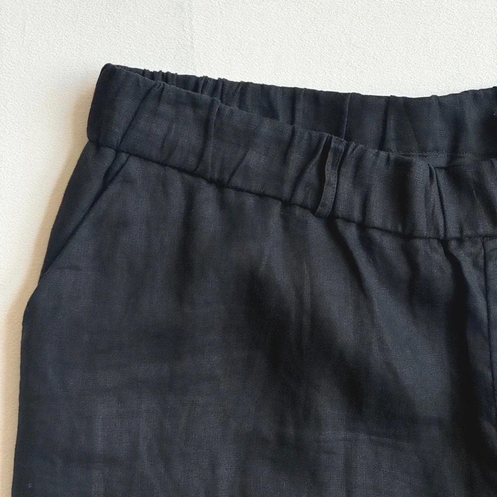 Quince Black 100% European Linen Pants 2X Elastic Waist breathable lightweight
